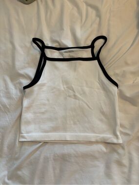 Wild Fable White Ribbed Tank with Black Trim - Classic Contrast Tank Top